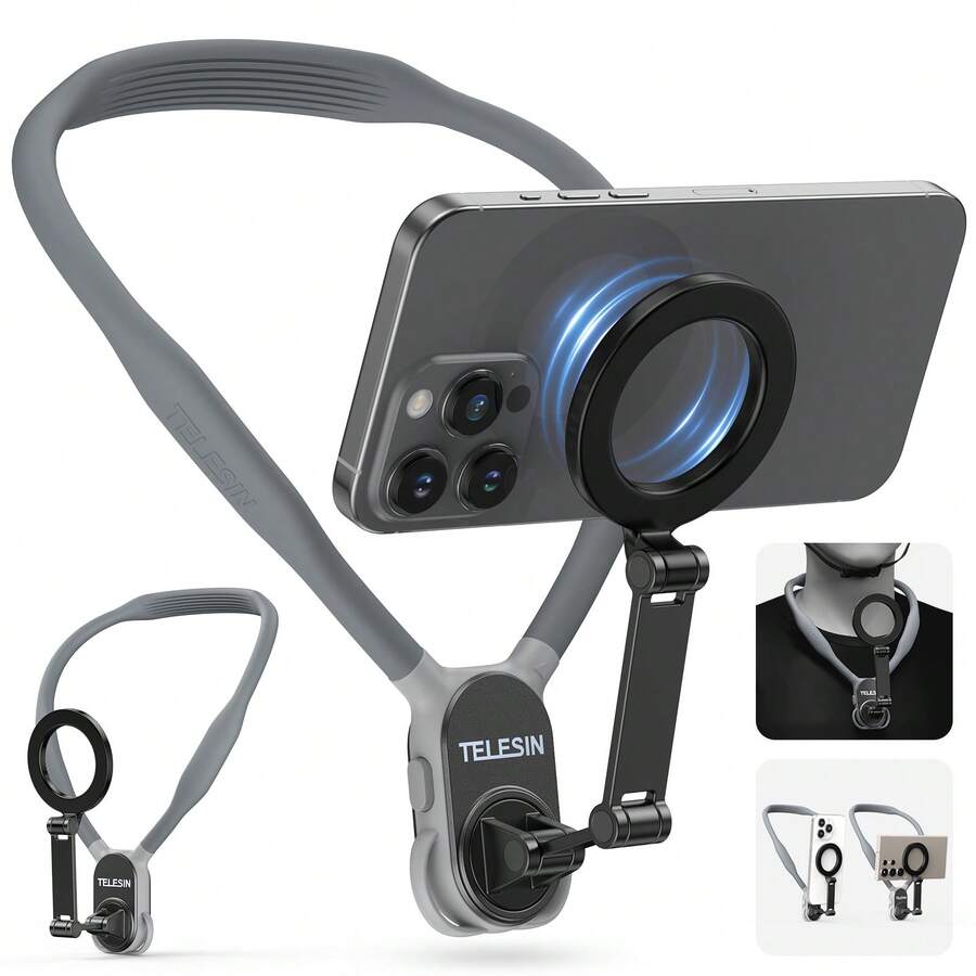 TELESIN Magnetic Neck Mount Phone Holder, POV Vlog Selfie Neck Mount, Hands-Free Phone Neck Mount, Chest Support Strap, Smartphone Video Recording