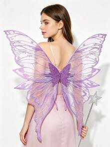 Large Adult Butterfly Wing Set, Including Halloween Costume Props Butterfly Wings And Elf Baton, Halloween Princess Angel Costume Props. - Multicolor - View 3