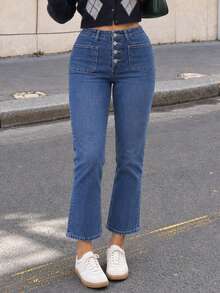 Y2K Women Street Ankle-Length Jeans Stretchy High Waist Distressed Ripped Raw Fray Hem Slim Fit Slant Pockets Cropped Denim Pants Office Fall Clothes - Medium Wash - View 6