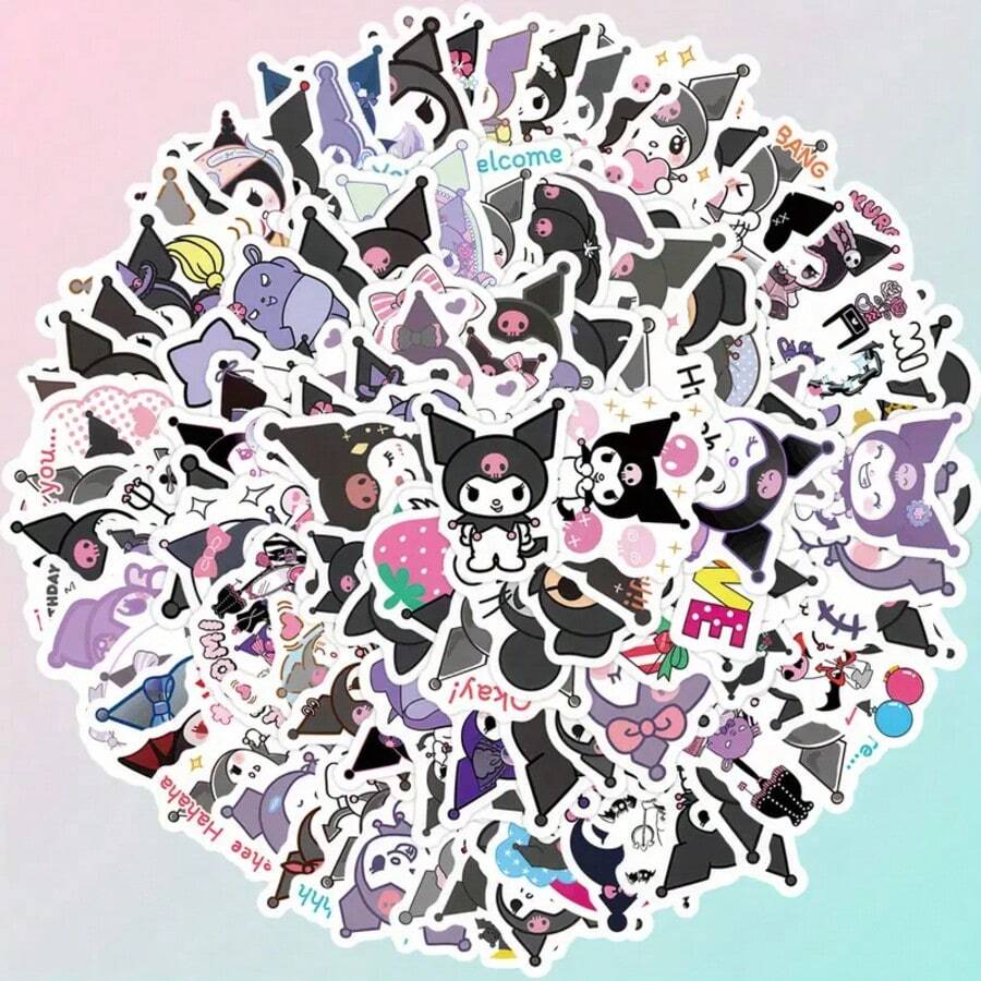 SANRIO 60pcs Cute Personalized Stickers, Featuring Kuromi Character Pattern, Paired With Striking Black & Purple Color Scheme And Fun Design. Vinyl Texture Decals, Suitable For Decorating Laptop, Phone, Guitar, Water Bottle, Car, Tablet, Luggage, Musical Instruments And Other Items, Perfect Choice For Party Favors, Rewards And Holiday Gifts (Random Color Style) - Multicolor - View 1