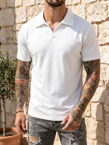 ALTZTAR Men's Solid Color Airplane Collar Short Sleeve T-Shirt - White - View 1