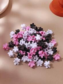 10/30/50/100入 1cm 黑白粉小花髮夾 女孩用，可愛甜美百搭裝飾髮飾，適用於固定鬆散頭髮與編髮（隨機配色） - 彩色 - 查看 3