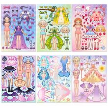 6Sheets Princess Dress Up Cartoon Stickers, Princess Stickers Fashion Outfit Mix And Match Stickers, Creative DIY Toy, Ideal Birthday & Back To School Gift For Girls - Multicolor - View 9