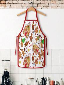 2Pcs Christmas Couple Apron Set, Gingerbread Man Gingerbread House & Argyle Plaid Gingerbread Printed Adjustable Bib Apron, Holiday Kitchen Cooking Baking Apron For Family Party Xmas Gift - Multicolor - View 6