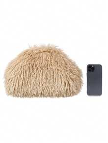 BAILEE Fashion-Forward Faux Fur Solid-Color Clutch Bag, Plush Flap, Large Size, Ideal For Outfit Coordination And A Preferred Gift Option. - Multicolor - View 10