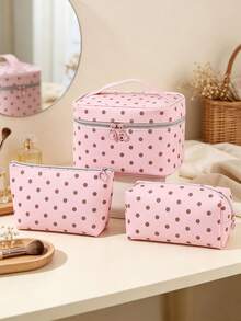 1Pc/Set Polka Dot Print High-Value Cosmetic Bag,Large Capacity PU Skincare Bag Portable Travel Toiletry Bag,Waterproof Makeup Bag For Daily Use - Multicolor - View 20