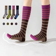1/4 đôi tất bắp chân thời trang retro kẻ sọc, tất ống dài nhiều màu, tất slouch cao cổ tôn dáng chân thon gọn - Nhiều màu - Xem 12