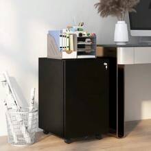 Lockable Filing Cabinet With Drawers 37W X 43.5D X 60H Cm, Mobile With Brakes, 3-Level Adjustable Steel Rail, Black - Black - View 7