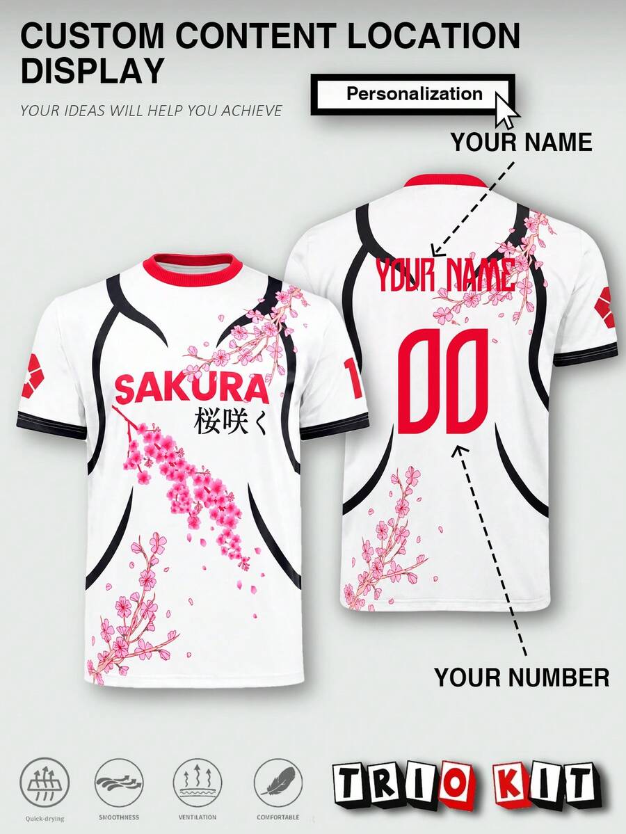 Jersey Sepak Bola Pria U20 Jepang Kustom Personalisasi & Atasan Remaja Ringan Lembut Motif Sakura Blue Lock & Cocok untuk Pertandingan, Latihan, Pakaian Kasual & Hadiah