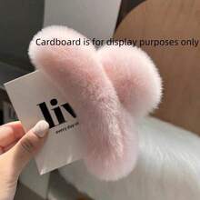 1pc Premium Plush Hair Claw Clip, Fuzzy Hair Claw For Women, Back Of Head Updo Hair Accessory, Autumn Winter - Multicolor - View 8