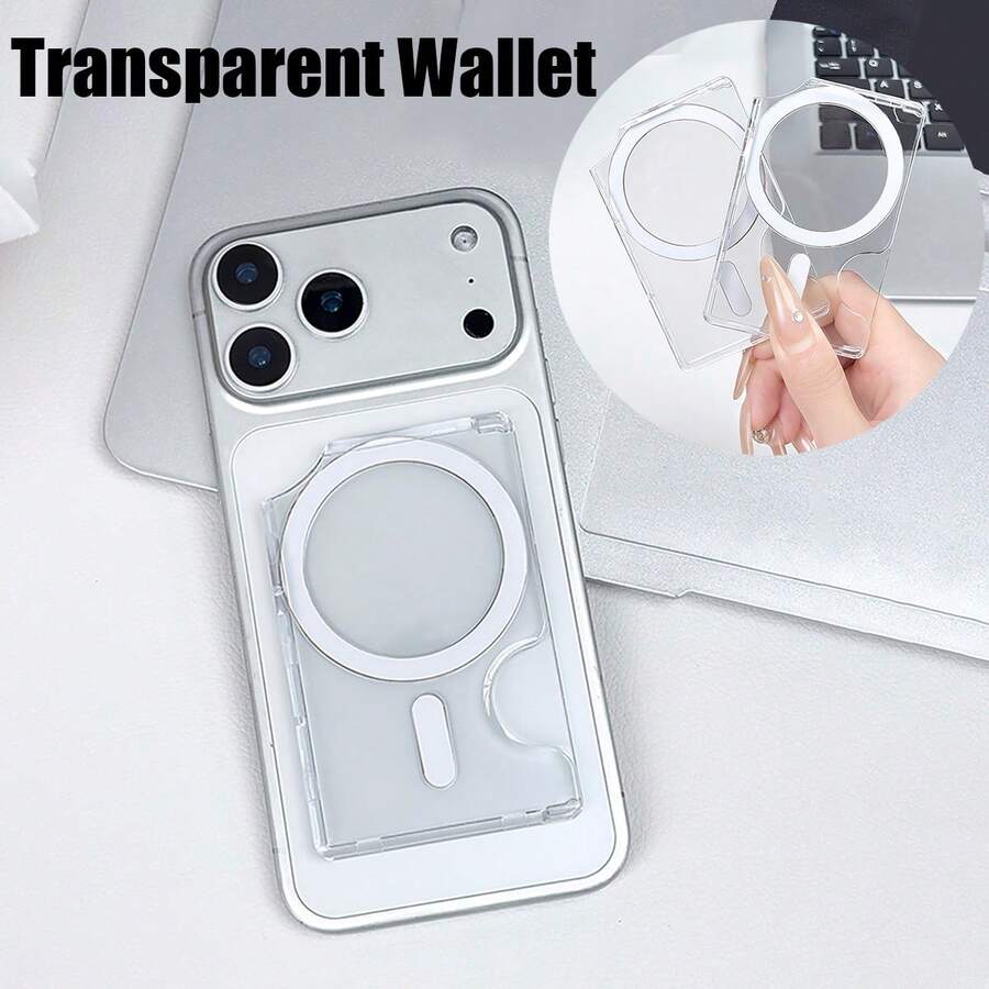 1pc MagSafe Magnetic Transparent Wallet Card Holder Stand, Compatible With All Phone Models Magnetic Card Sleeve Phone Case Card Slot Protective Cover