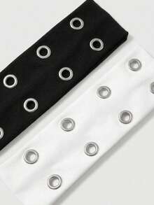 Punk Gothic Black White Grey Metal Eyelet Headband, Wide Elastic Non-Slip Hair Hoop, Suitable For Yoga Sports, Avant-Garde Metal Buckle Eyelet Daily Fashion Women's Hair Accessory - Multicolor - View 15
