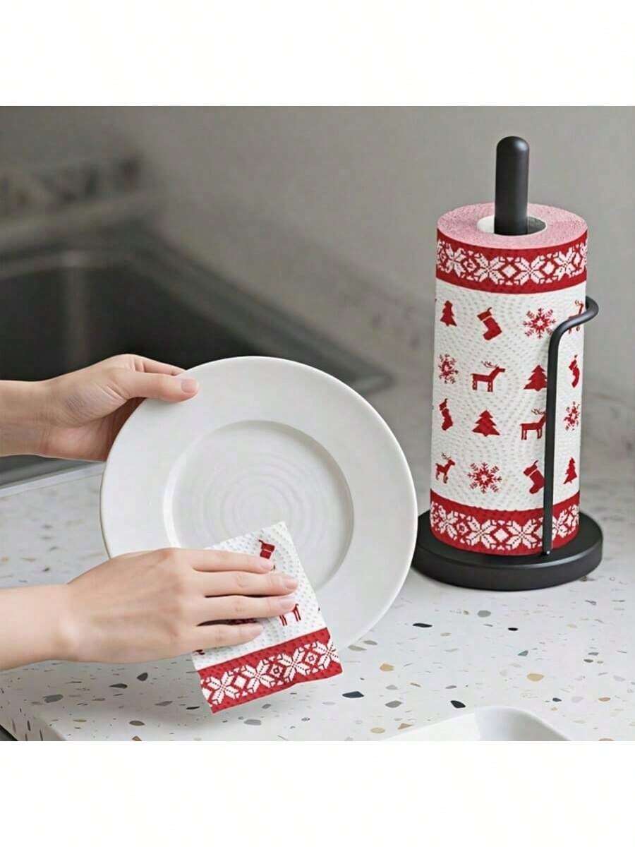 Christmas Kitchen Paper Towels, Thick 3-Ply Roll Paper, Dry And Wet Dual-Use Disposable Kitchen Cleaning, Multiple Styles Available, Home Cleaning Tools, Christmas Gift, Christmas Decorative Napkins, Party And Birthday Gift - View 1