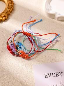 6pcs Women's All-Season Casual Fashion Versatile Braided Bracelets With Fish Decor - Multicolor - View 3