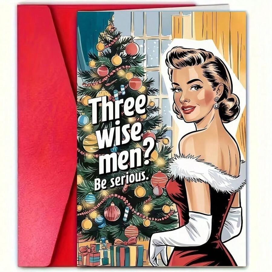 1 Fun Christmas Card, Retro Flat Comic Style Holiday Card With Red Envelope, Humorous Three Wise Men Christmas Card, Ideal Christmas Gift For Friends And Family, Holiday Gift, Christmas - Multiple Styles - View 1