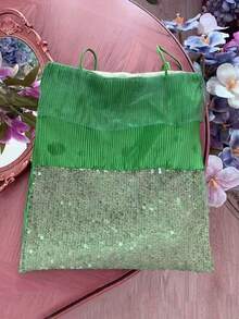 Niche Design Ins Sequin Patchwork Fabric Bag New Chinese Style Embroidery Artistic Fresh Fairy Fabric Bag Shoulder Handbag Commute Outing Daily Shopping Large Capacity Tote Bag - Green - View 5