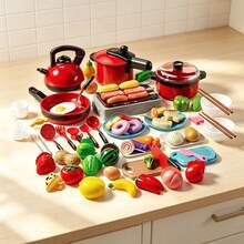 11/23/47/51/69pcs Mini Kids Kitchen Pretend Play Toy Set, Cuttable Fruit & Vegetable Realistic Food, Includes Cookware & Tableware, Holiday Birthday Gift, Educational Toy For Boys & Girls 3+ - Multicolor - View 1