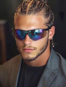 1 Pair Men's Black Half-Frame Mercury Lens Cool Outfit Personalized Outdoor Street Style Fashion Glasses - Black - View 1