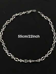 1pc American Style Personalized Thorn Knot Necklace, Men's Hip Hop Street Style Silver Collarbone Necklace Jewelry - steel color - View 2