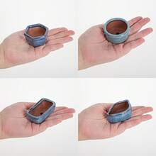 1pc Ceramic Chinese Bonsai Flower Pot Small Planter, Dark Blue Glazed - A - View 3