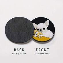 2pcs Patterned Absorbent Coasters, Suitable For Cup Holders, Non-Slip Rubber Beverage Mats, For Car Interior Decoration, Water Cup Anti-Slip Pads, Car Cup Holders - Chihuahua Coaster - View 3