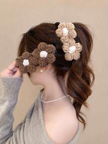 3/1pc Cute Knitted Flower & Banana Hair Clips, Vintage Style Y2K Women's Hair Clips - Multi-color - View 4
