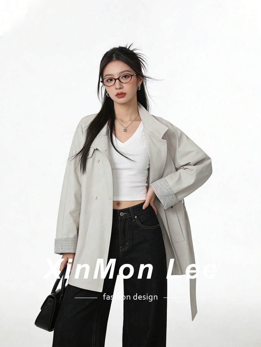 Korean Style Elegant 2026 Early Autumn New Vintage Mid-Length Leather Jacket Button-Up Top For College Office Daily Wear Spring Autumn - Apricot - View 1