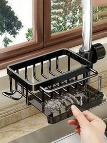 1pc Kitchen Multi-Function Drain Rack Faucet Storage Shelf Dishcloth Sink Sponge Dishwashing Organizer Hanging Basket - Dish Drying Rack - View 3