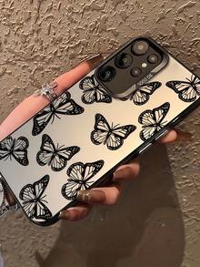 1 buah Casing Ponsel Motif Kupu-kupu Hitam dengan Latar Belakang Abu-abu Matte, Casing Ponsel Estetik Motif Serangga Vintage, Pelindung Ponsel Anti Jatuh untuk Wanita Modis, Kompatibel dengan Perangkat Android, Kompatibel dengan Ponsel , Moto, dan Seri Lainnya - Hitam - View 2