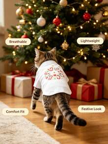 1pc Christmas Print Breathable Anti‑Shedding Pet Tank Vest, Lightweight Comfortable Clothes For Small Dogs & Cats - Multicolor - View 3