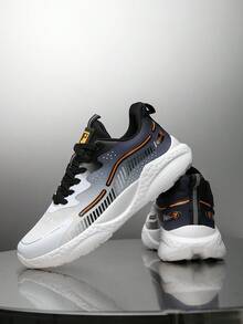 New Men's Gradient Running Shoes, Mesh Breathable Popcorn Thick Sole Cushioned Height-Increasing Fitness Casual Sports Shoes - White and Black - View 5