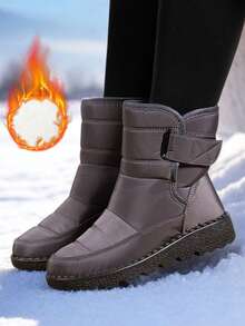 女款短筒雪地靴，冬季保暖內裡加厚圓頭大尺碼平底防寒保暖鞋，尺寸 36-45 - 灰色 - 查看 4