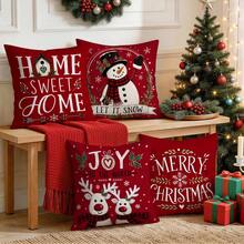 4pcs/1pc Warm Red Christmas Decorative Pattern Pillow Case Without Insert, Single-Sided Printed Pillow Case, Suitable For Living Room, Bedroom, Home Decor, All-Season Pillow Case - Multicolor - View 7