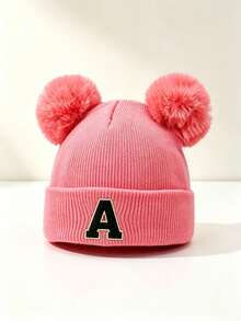 1pc Black Fashionable 26 Letter Patch Random Versatile Street Style Beanie Hat Unisex Warm & Cold-Proof Knitted Cap - A - View 10