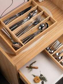 1-Piece Kitchen Drawer Organizer, Kitchen Utensil Organizer Tray, Cutlery Tray, Christmas Decoration, Halloween Decoration, Autumn Decoration - Khaki - View 7