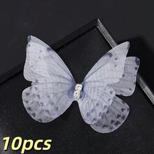 10pcs 3D Double Layer Sheer Mesh Butterfly Appliques With Rhinestones, Gradient Color Polyester Butterfly Charms For Hair Clips, DIY Wedding Craft - Butterfly - View 13