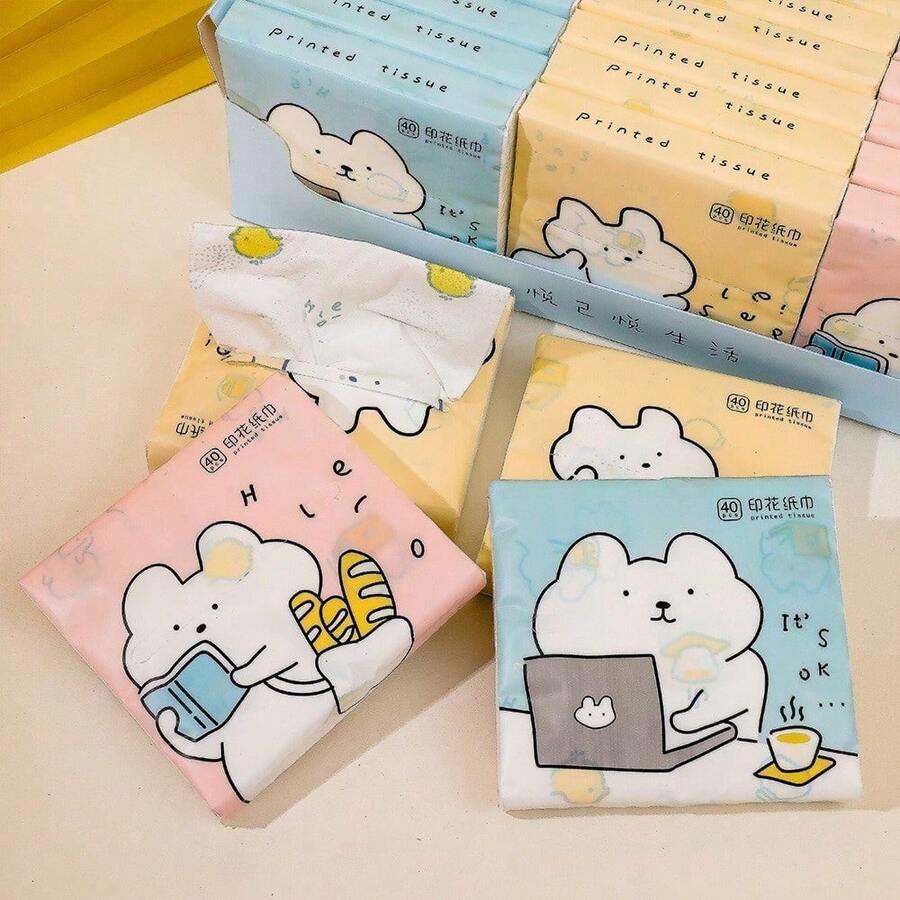 40pcs/1pack, 3-Ply Thickened Cartoon Printed Facial Tissues, Small Portable Paper Towels, Handkerchiefs, Wood Pulp Napkins, Paper Quality, Portable - Randomly Includes 3 Types Of Packaging, Suitable For Kitchen, Bathroom, Home, Random Packaging Style - Multi-color - View 1