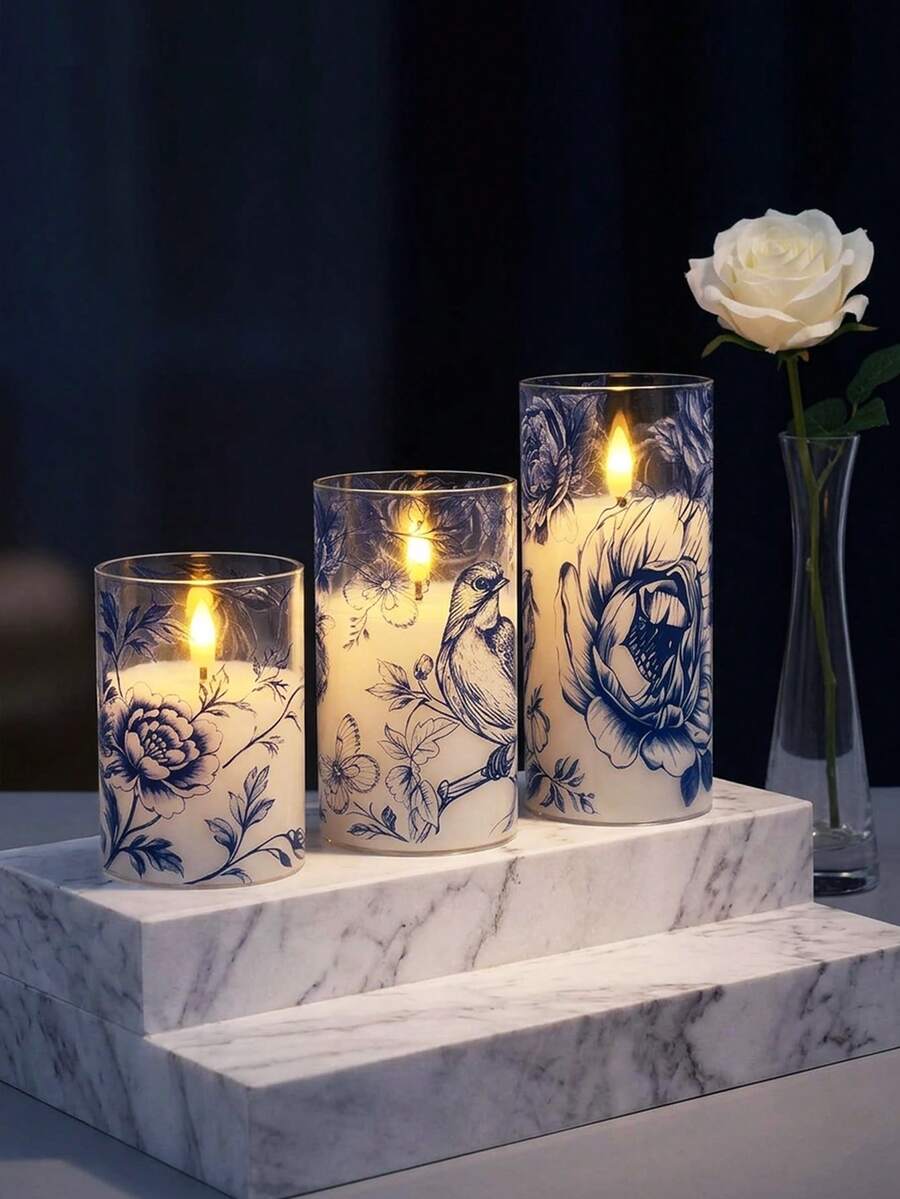 Set 3 Lampu Lilin Tanpa Api dengan Timer dan Remote Control, Bertenaga Baterai, Nyala Lilin Realistis, Cocok untuk Pernikahan, Hari Valentine, Natal, Halloween, Hari Ibu, Lamaran, Ulang Tahun, Pesta - Cahaya hangat transparan - View 1