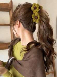 3/1pc Cute Knitted Flower & Banana Hair Clips, Vintage Style Y2K Women's Hair Clips - Multi-color - View 3