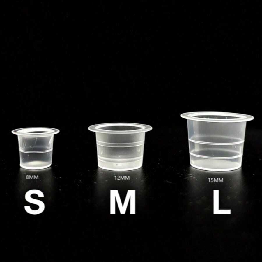 100pcs S/M/L Disposable Tattoo Ink Cups, Plastic Transparent Pigment Containers, Tattoo Accessories - Clear - View 1