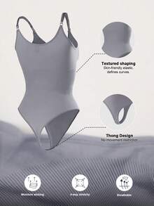 1pc Women Seamless Shapewear Bodysuit, Thong Bottom, Slimming Shaping Bodysuit, Tummy Control Bodysuit, Shapewear, Waist Trainer - Dark Grey - View 10