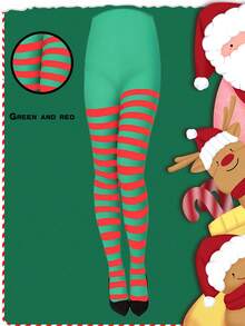 1pc Autumn/Winter Christmas & Halloween Striped Colorful Party Makeup Dance Decor Prop Fashion Tight Leggings Cosplay Tights - Multicolor - View 11