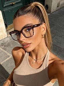1 Pair Unisex Square Frame Minimalist Fashion Plain Lens Glasses, Suitable For Daily Office, Study, Reading, Party,Photography And Other Occasions - Douhua - View 1
