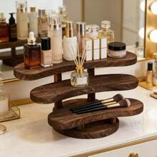 1pc Vintage Carbonized Wooden Three-Tier Desktop Storage Rack, Vertical Shelf - View 2
