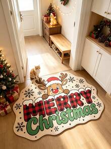 1pc Merry Christmas Letter Doormat, Doormat, Small Rug, Welcome Mat, Carpet, Floor Mat, Outdoor Doormat, Kitchen Rug, Home Decor, Front Door Mat, Area Rug, Outdoor Mat, Home Decor, Area Carpet, Garden Rug, Washable Carpet - Multicolor - View 2