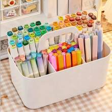 Marker Storage Box, Large Capacity Multi-Function Desktop Compartment Organizer, Office Student Children Stationery Storage Box, Portable Makeup Organizer Basket - Multicolor - View 1
