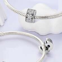 1pc Silver Plated Shiny Vintage Heart Spacer Bead, Suitable For 3mm Snake Chain Bracelet DIY Jewelry Making, 2 Styles Available - Silver - View 2