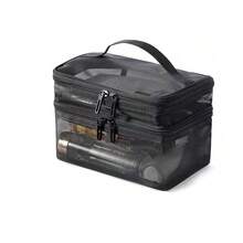 1 buah Tas Kosmetik Jala Dua Lapis, Tas Penyimpanan Jala Dua Lapis Transparan Hitam Kapasitas Besar Portabel untuk Dibawa dengan Tangan, Tas Perlengkapan Mandi dengan Desain Bukaan Lebar untuk Akses Mudah dan Desain Kompartemen untuk Pencarian Mudah - MultiWarna - View 12