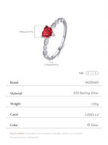 MODIAN 0.5CT Heart Cut Moissanite Ring 925 Sterling Silver Romantic Red Heart Lab Diamond Finger Ring For Women Fine Jewelry - Silver - View 9