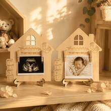 1pc Baby Ultrasound Photo Wooden Display Stand Ultrasound Photo Frame Decor Pregnancy Announcement Wooden Plaque - Multicolor - View 6